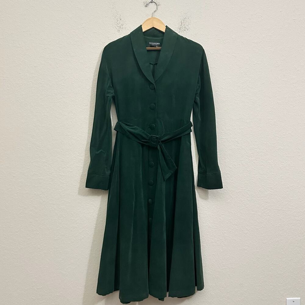 THE J. PETERMAN COMPANY Shirt Dress Green Corduroy Belted Long Sleeve